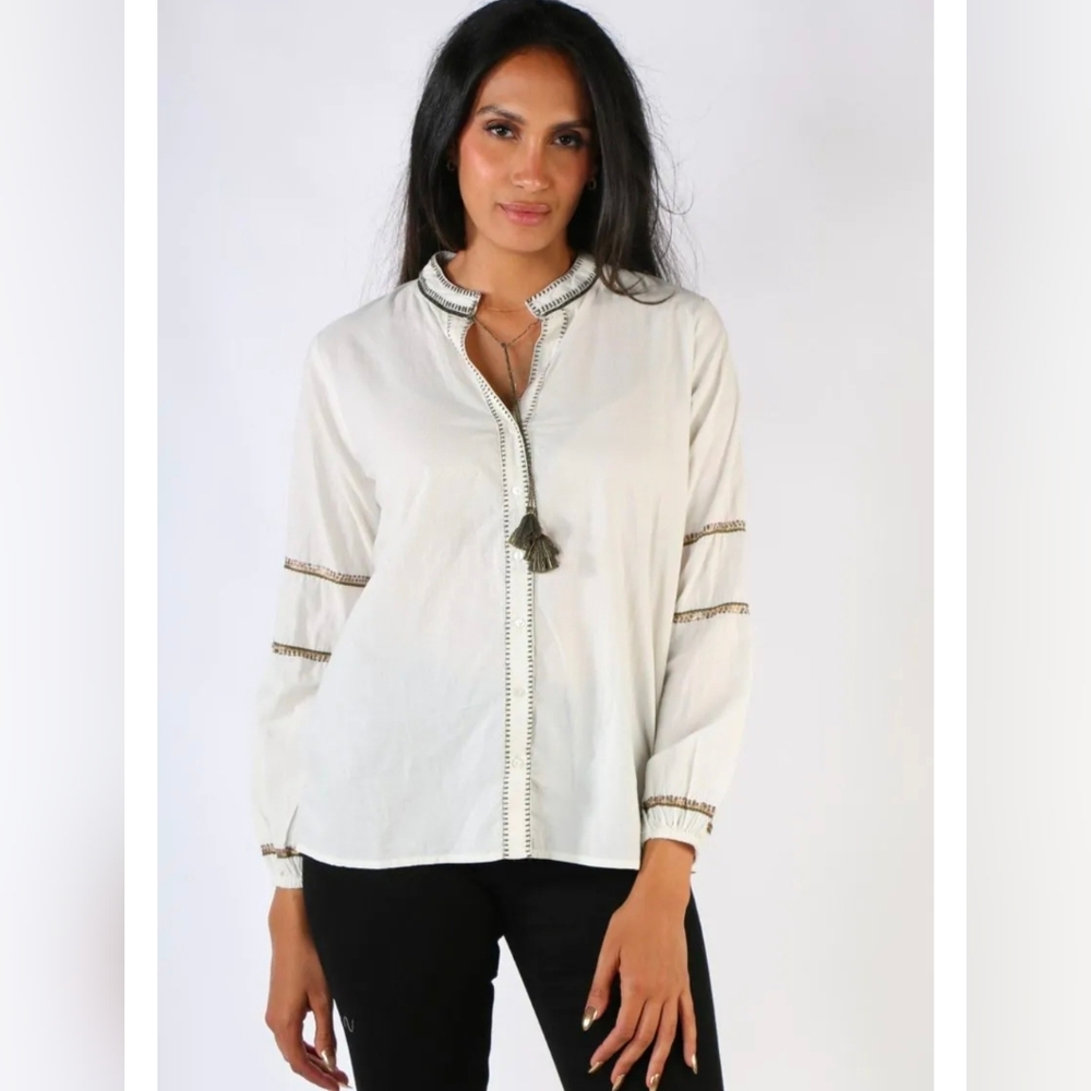 MAISON HOTEL Blanche Shirt Long Sleeve Blouse In Cream